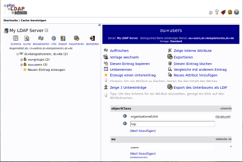 Verzeichnisbaum mit Gruppen und Benutzern